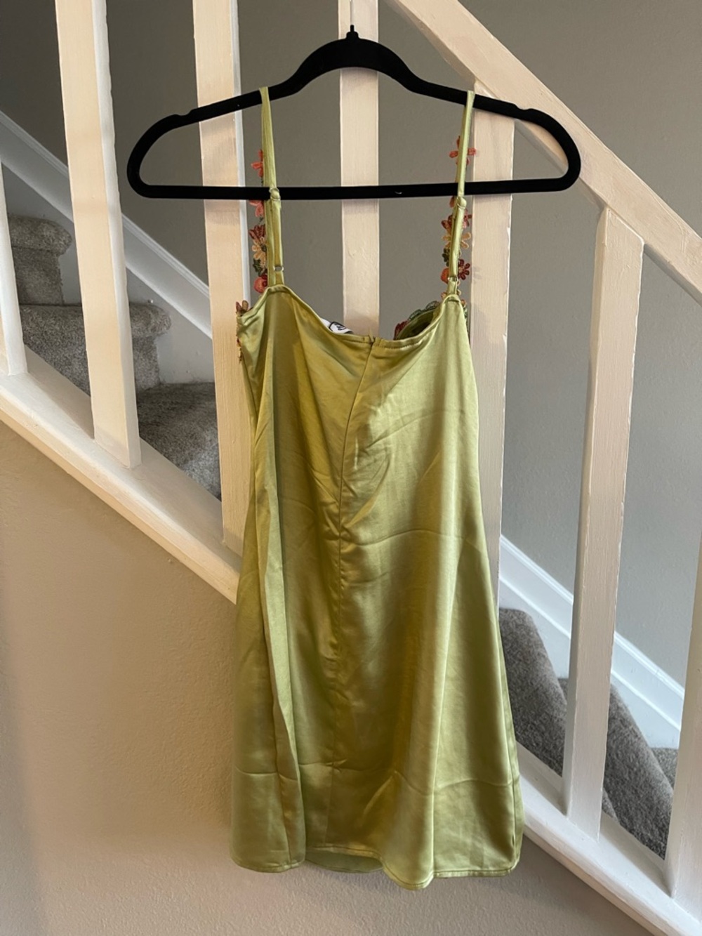 Princess Polly Olive Satin Mini Dress with Floral Embroidery - Picture 5 of 5